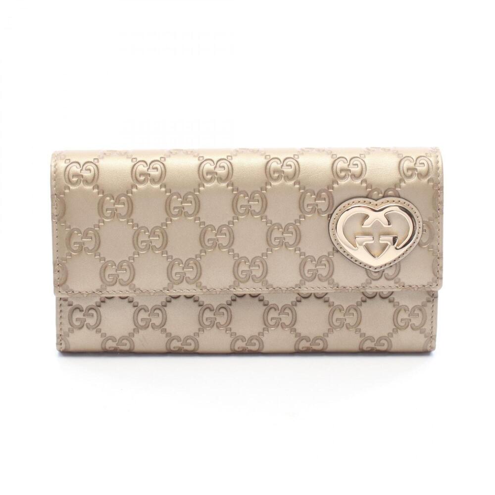 Gucci Lovely Guccissima Bi-fold Long Wallet, Leather, Women's, Gold Tone, 251861
